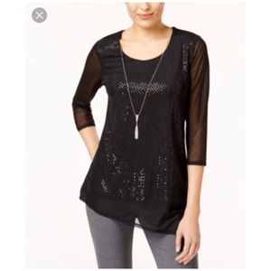 NEW JM Collection Mesh Necklace Tunic in Black size L
